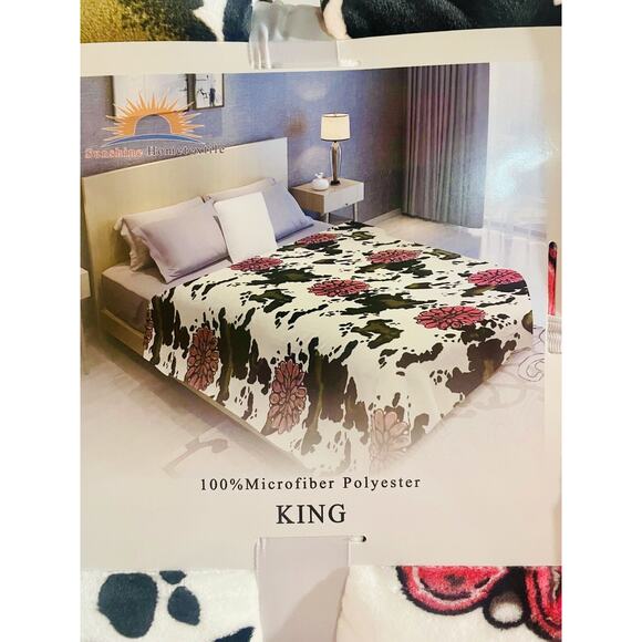 Worlds Softest King Size Comforter Cow Print Hot Pink Turquoise Pink Stone - Picture 2 of 2